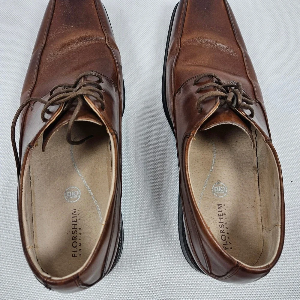 Florsheim Alav Brown Leather Bicycle Toe Derby Shoes Mens 12 D‎ 11256-200